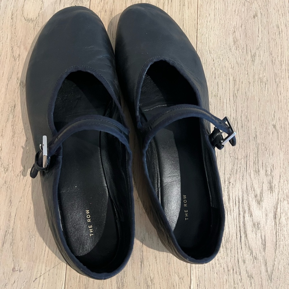The Row Black Leather “Boheme” Flats 7.5